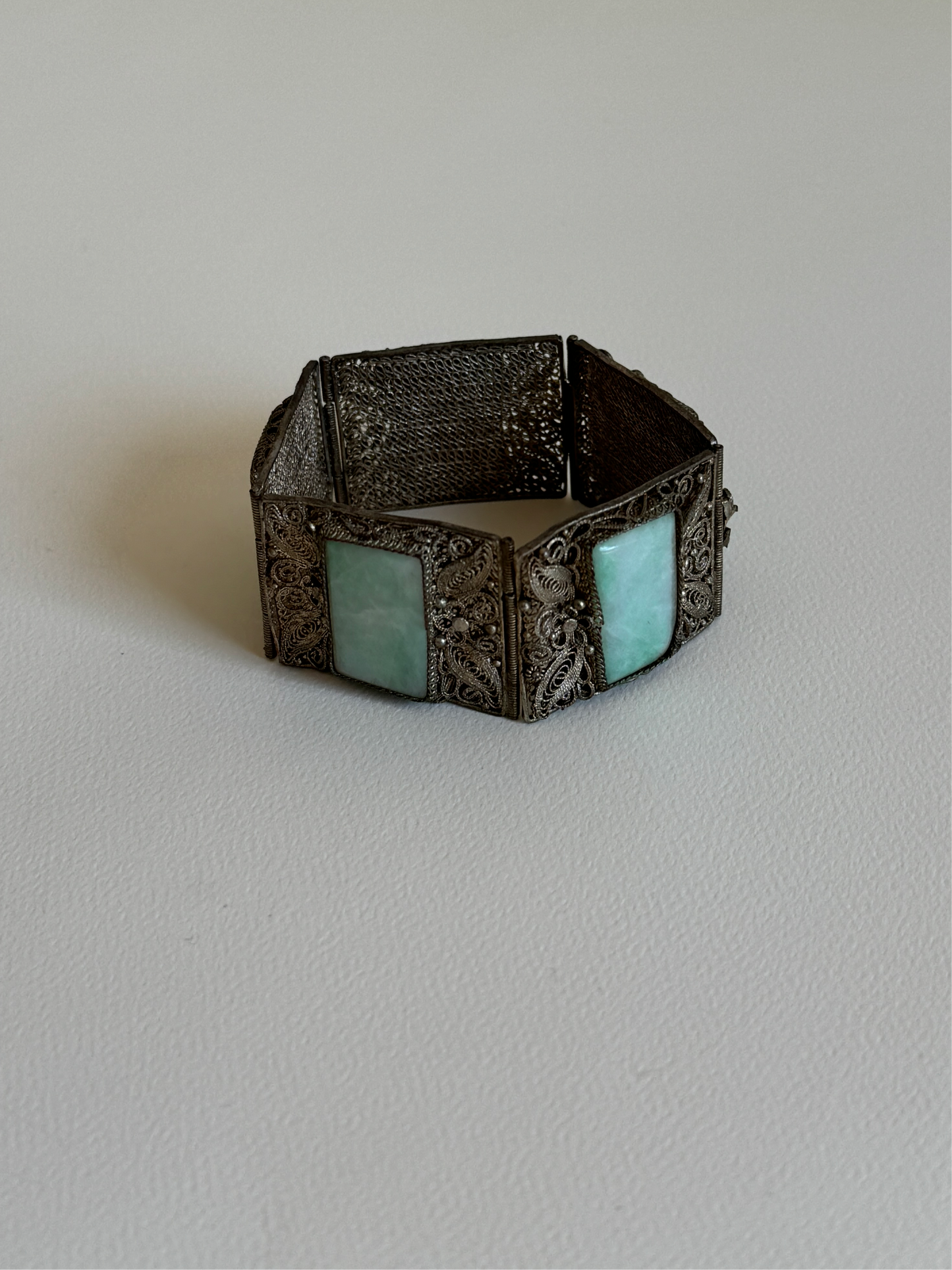 1920-1930 Chinese Filigree and Jade Paneled Bracelet