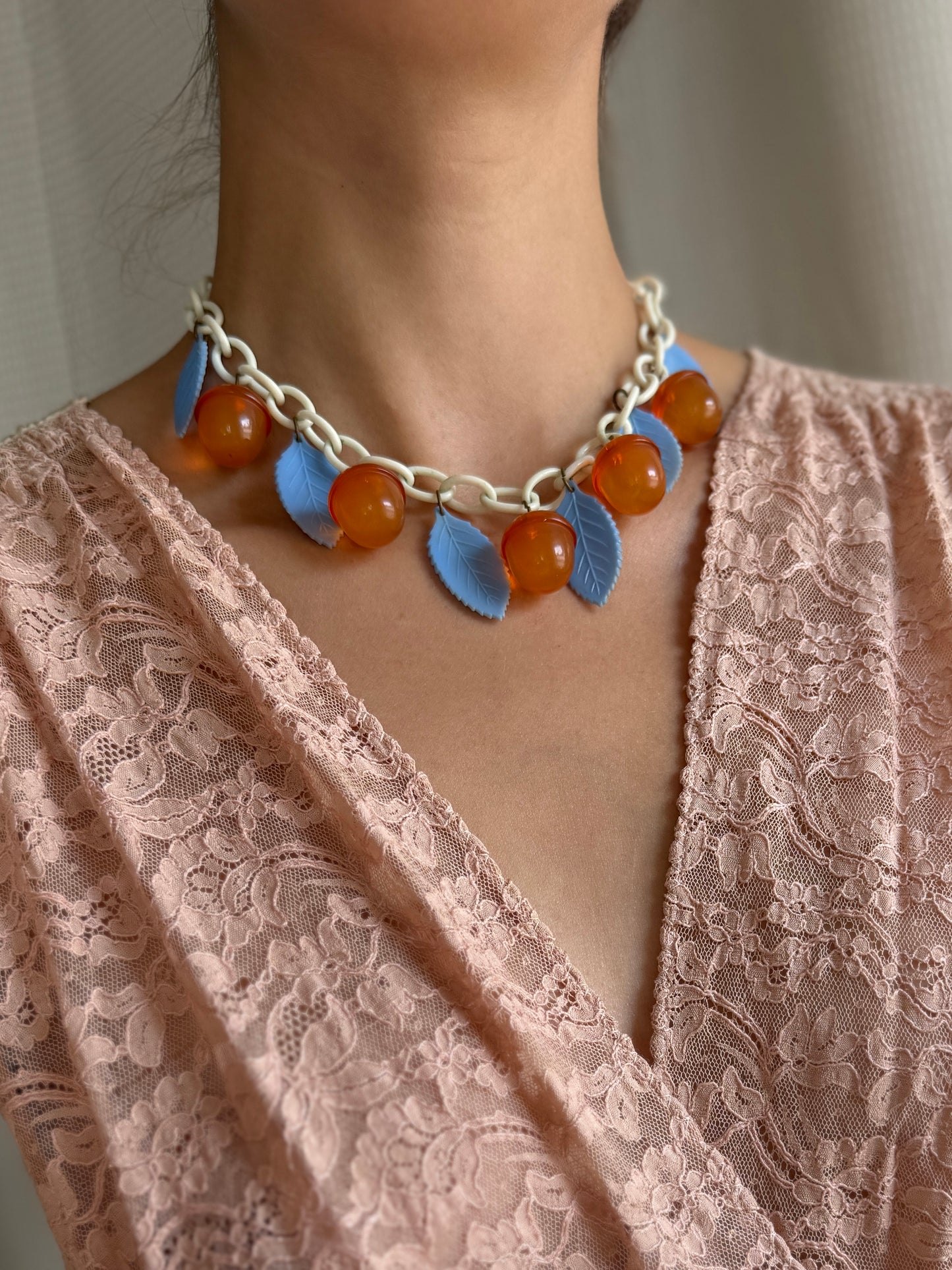1950s Early Plastic Acorn and Leaves Necklace
