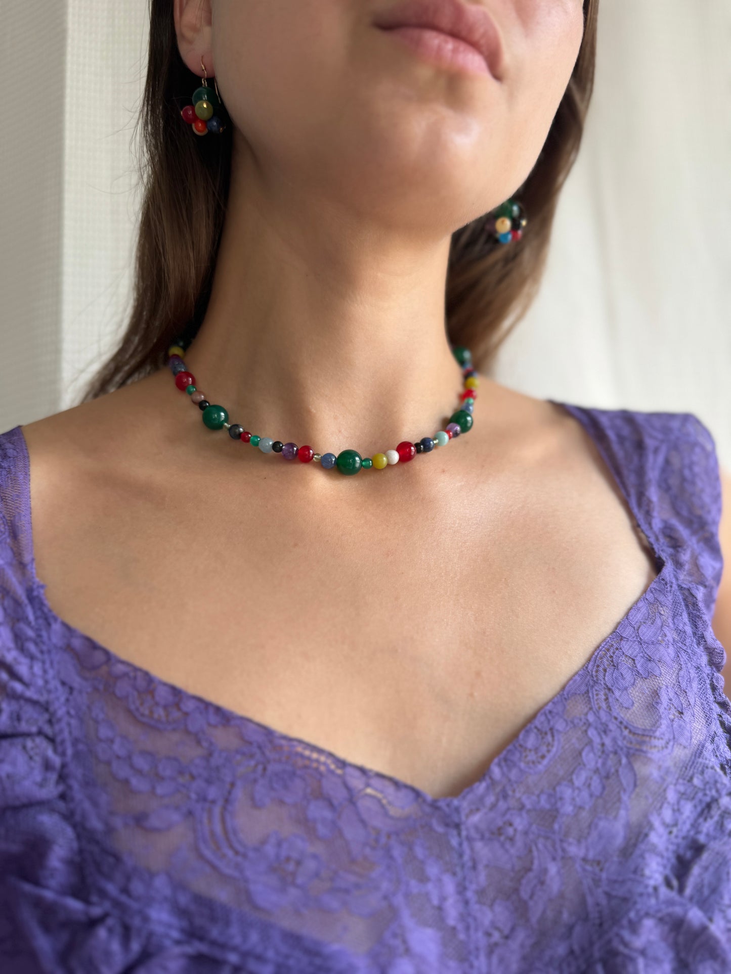Festive Gemstone Earring and Necklace Set