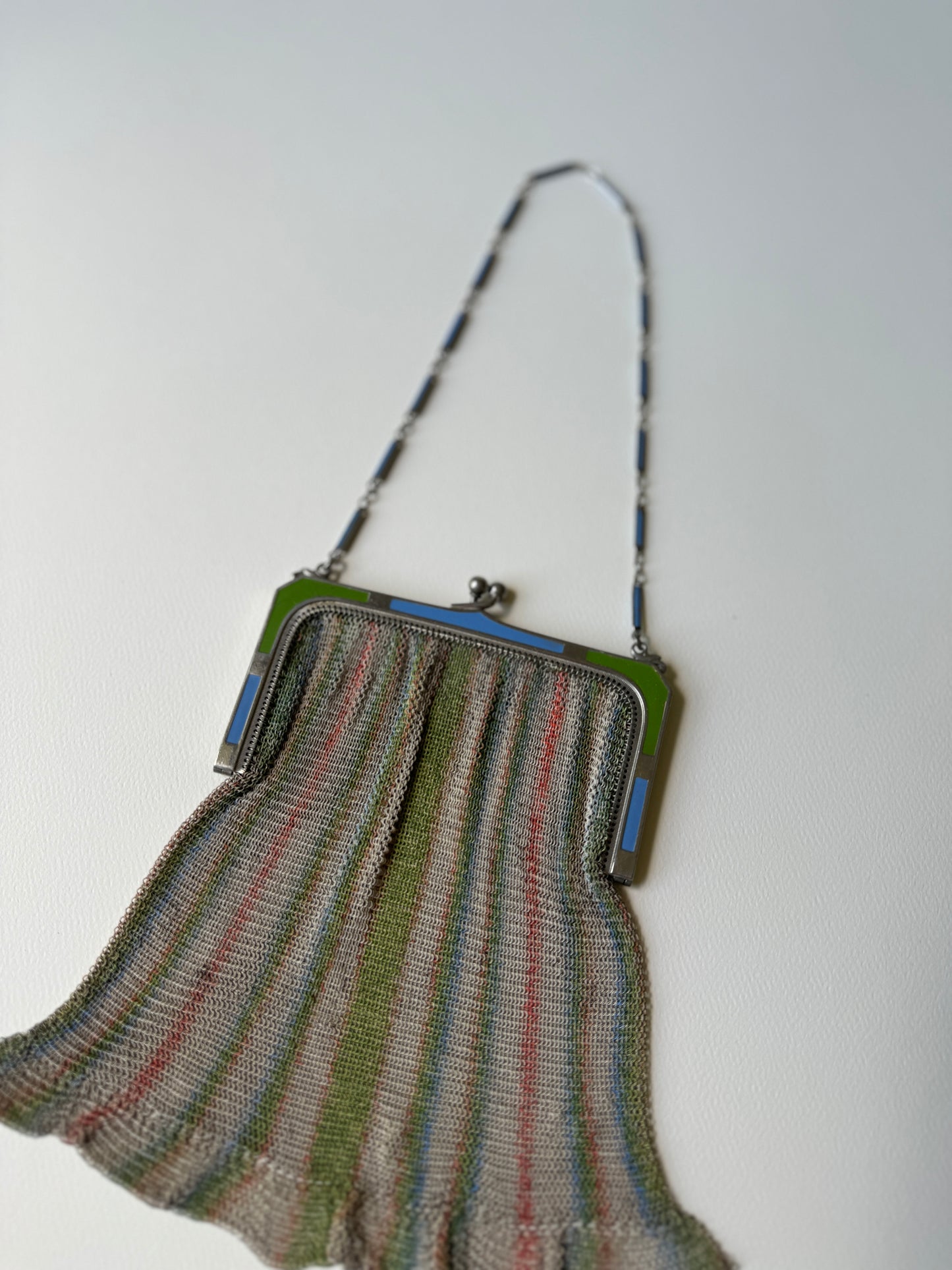 Striped Whiting and Davis Flapper Mesh Purse