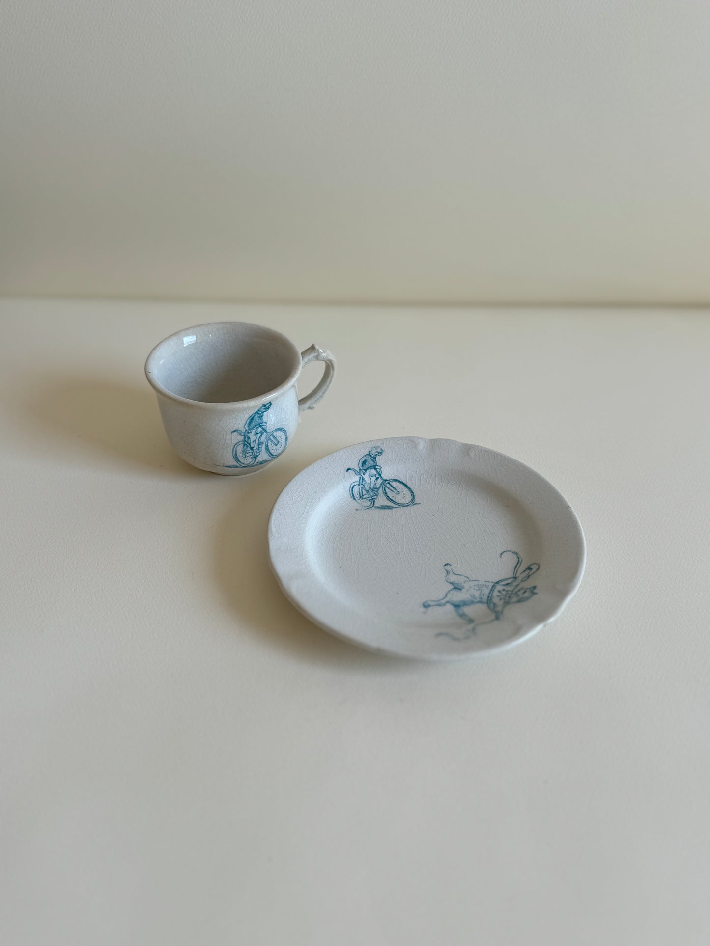 1880s Crazy Cats Tea Cup and Saucer