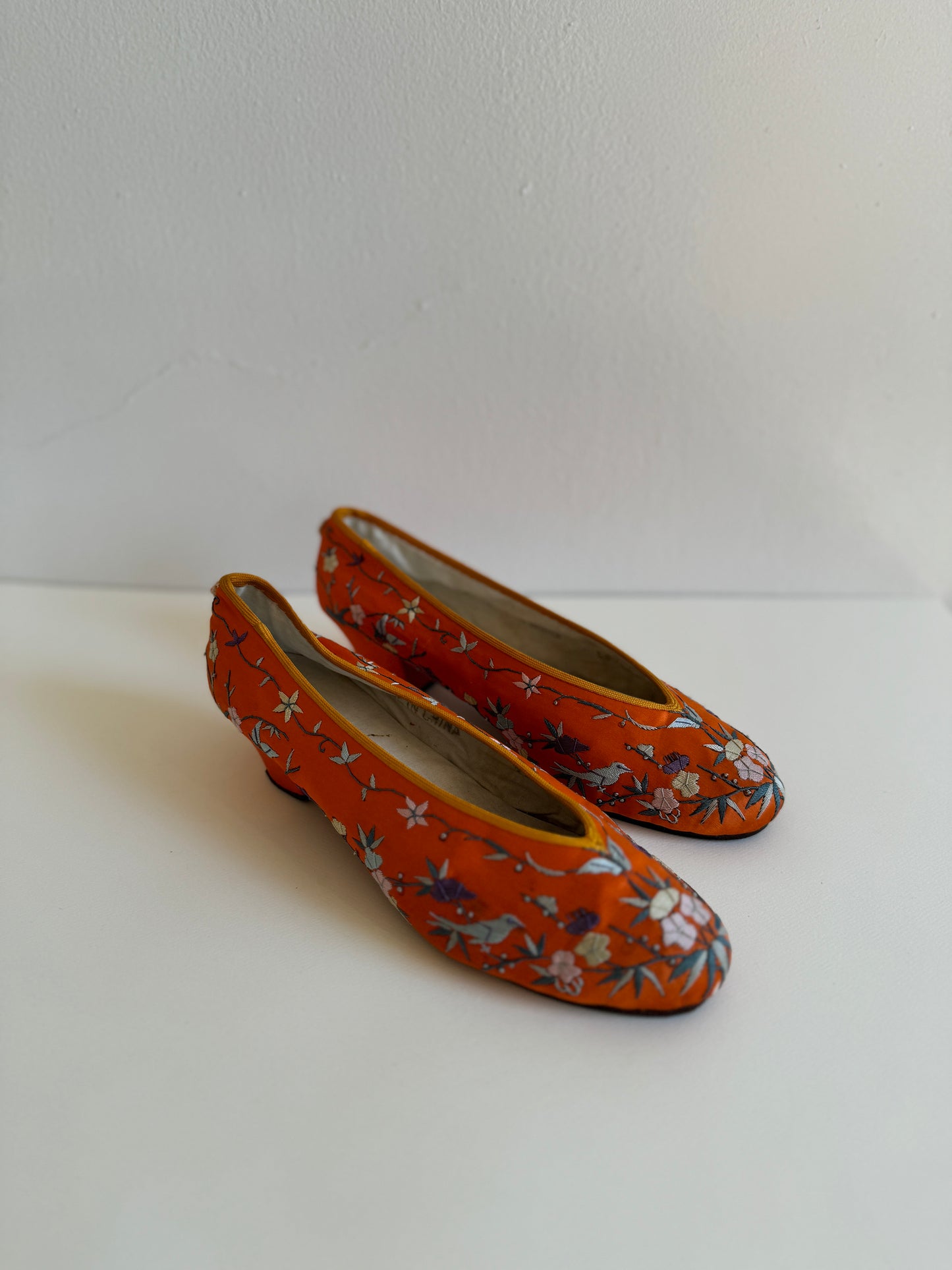Antique 1920s/1930s Orange Silk Slippers
