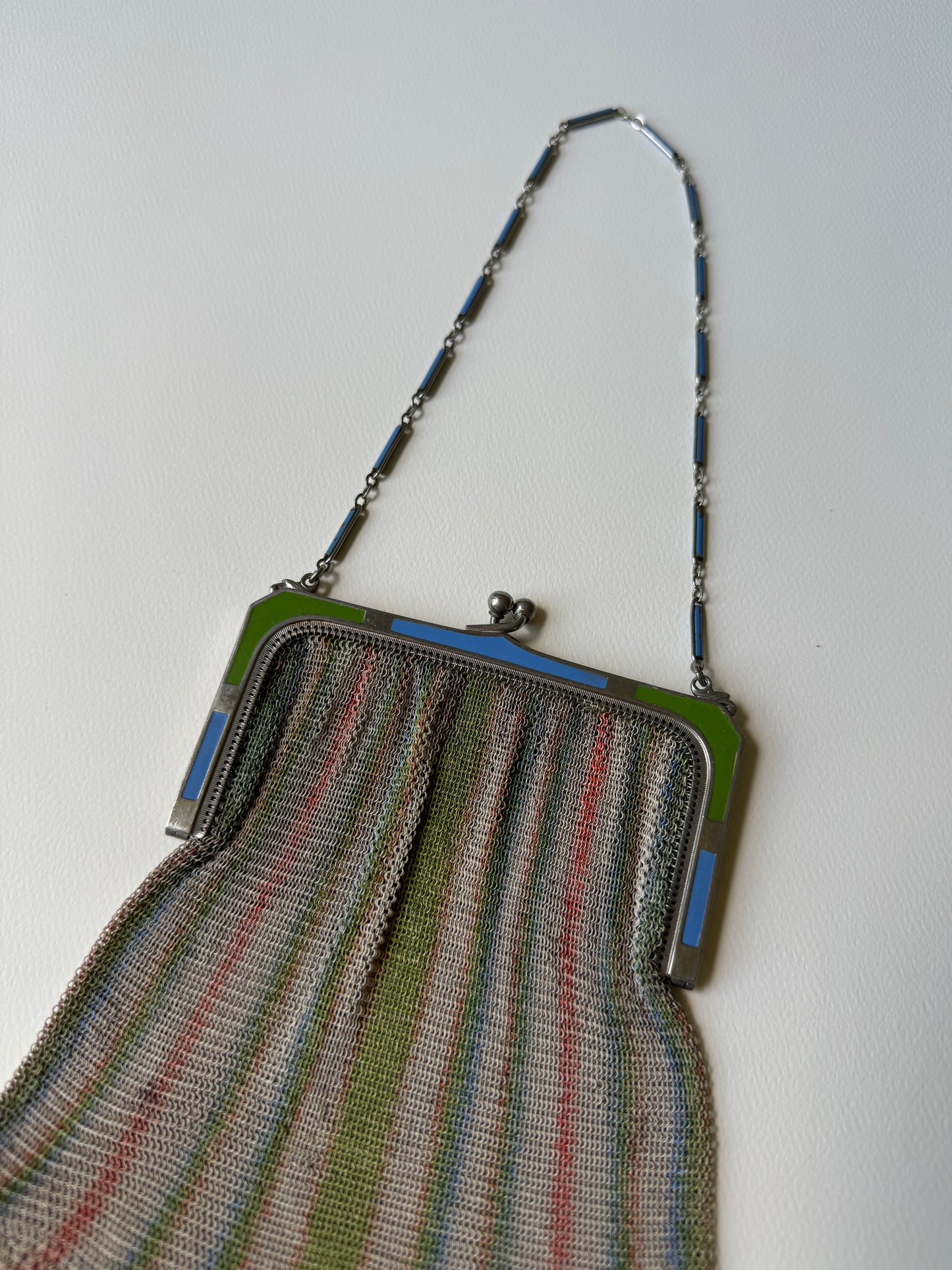Striped Whiting and Davis Flapper Mesh Purse