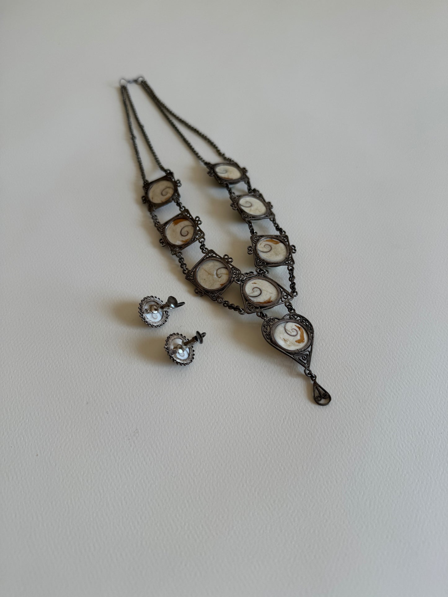 Late 19th c. Operculum Shell Necklace and Earring Set