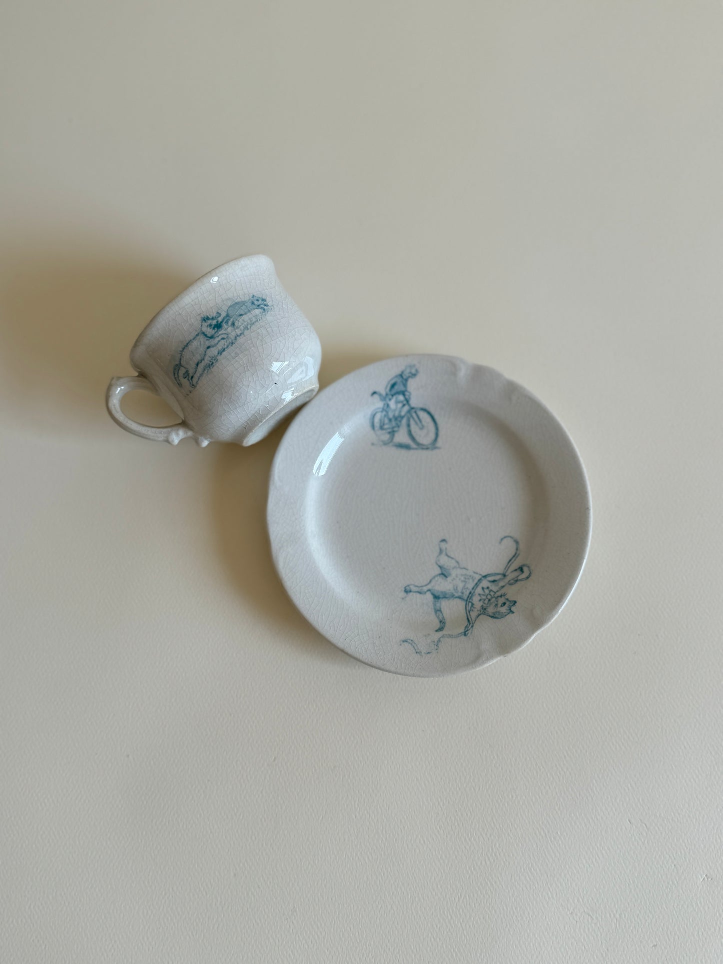 1880s Crazy Cats Tea Cup and Saucer