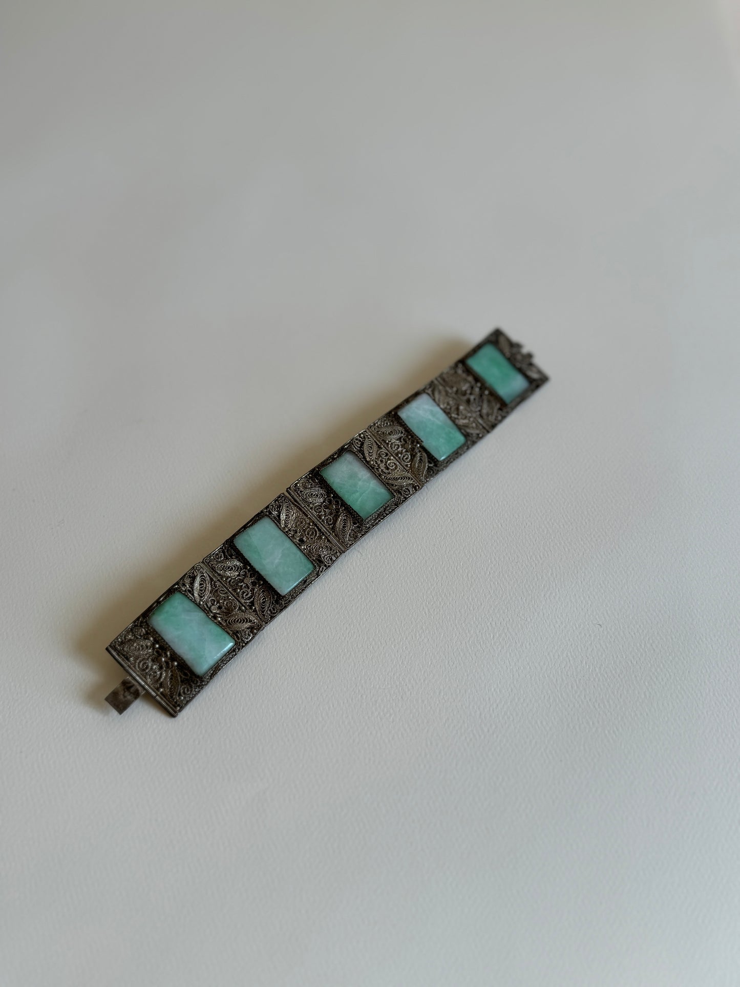 1920-1930 Chinese Filigree and Jade Paneled Bracelet