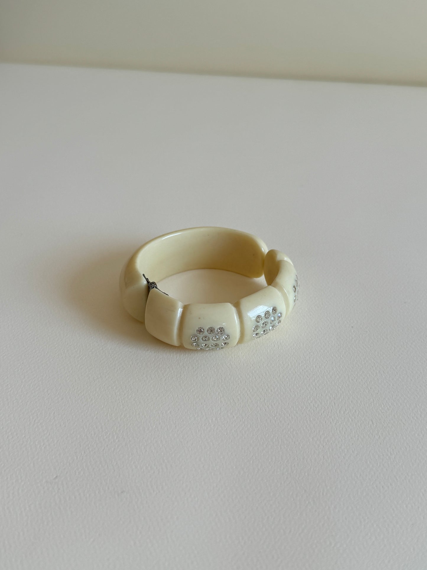 1950s Ivory Lucite and Rhinestone Bracelet
