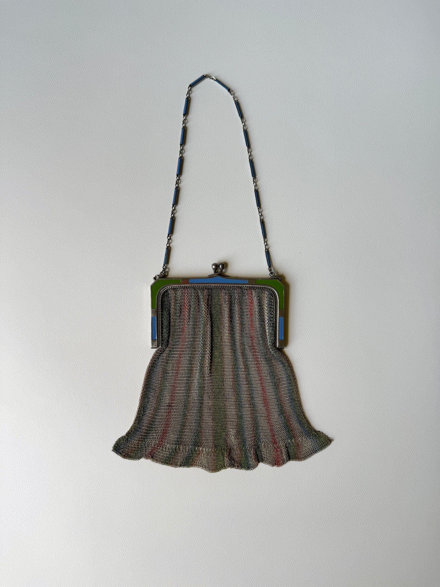 Striped Whiting and Davis Flapper Mesh Purse