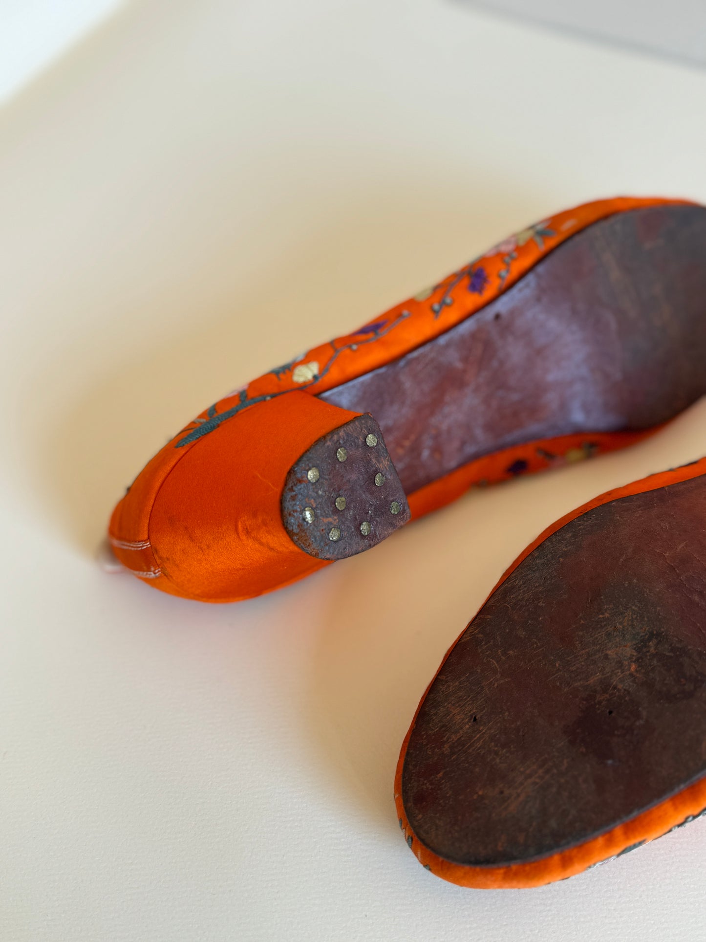 Antique 1920s/1930s Orange Silk Slippers