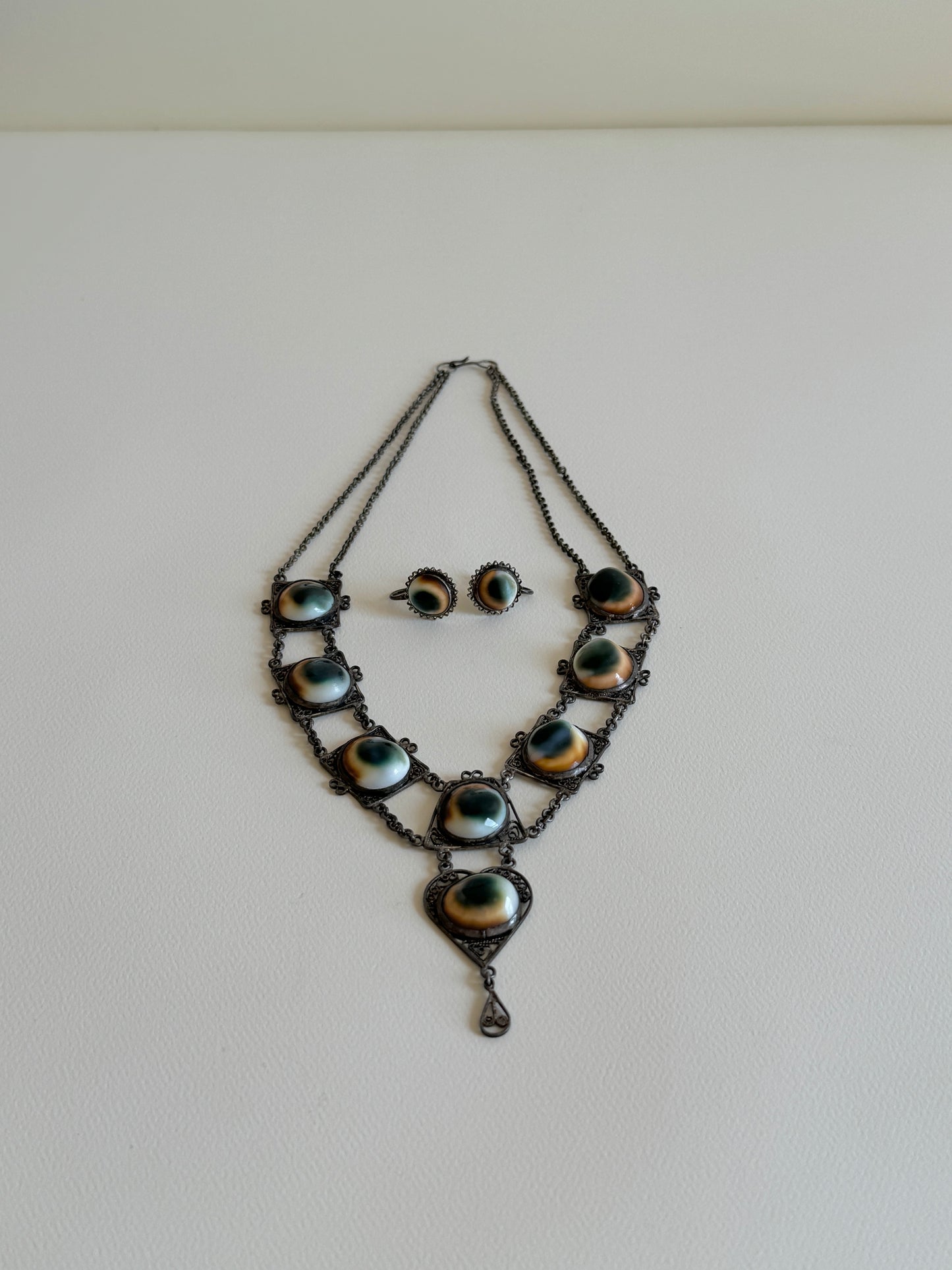 Late 19th c. Operculum Shell Necklace and Earring Set