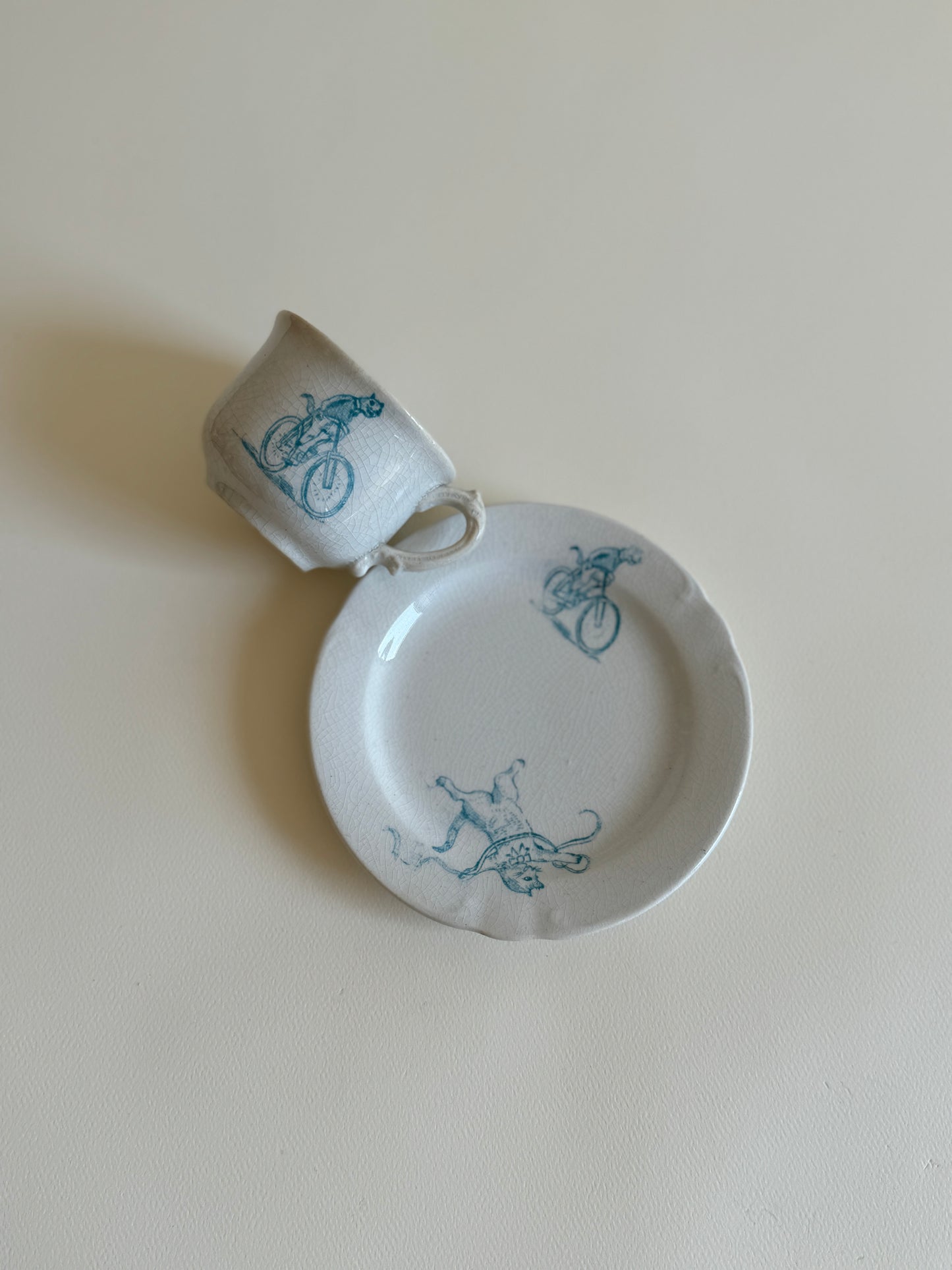 1880s Crazy Cats Tea Cup and Saucer