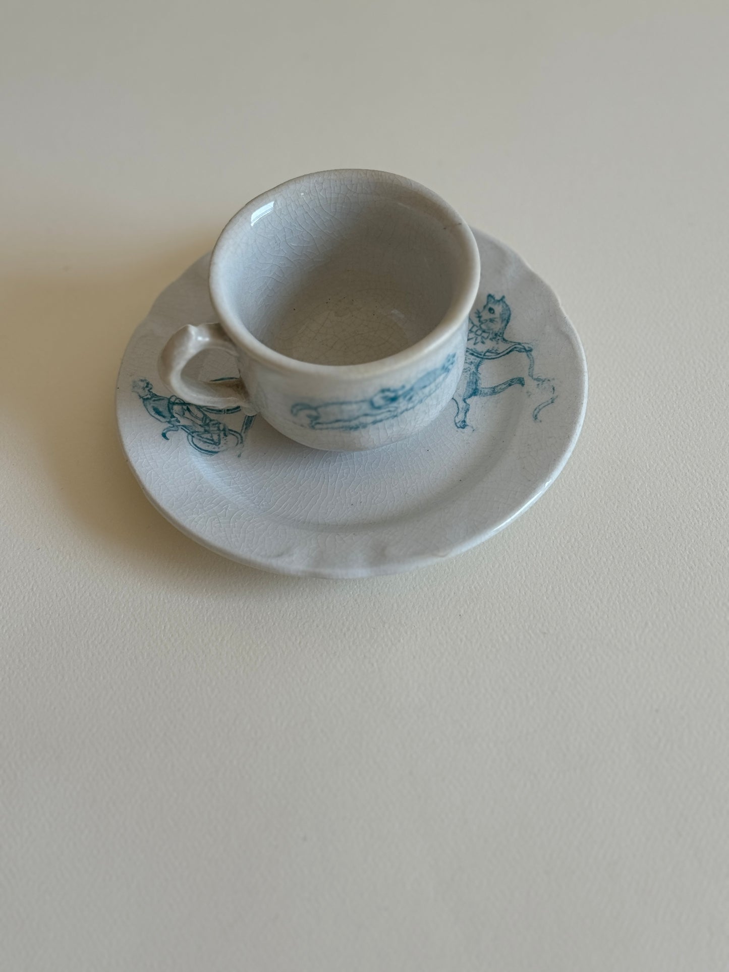 1880s Crazy Cats Tea Cup and Saucer