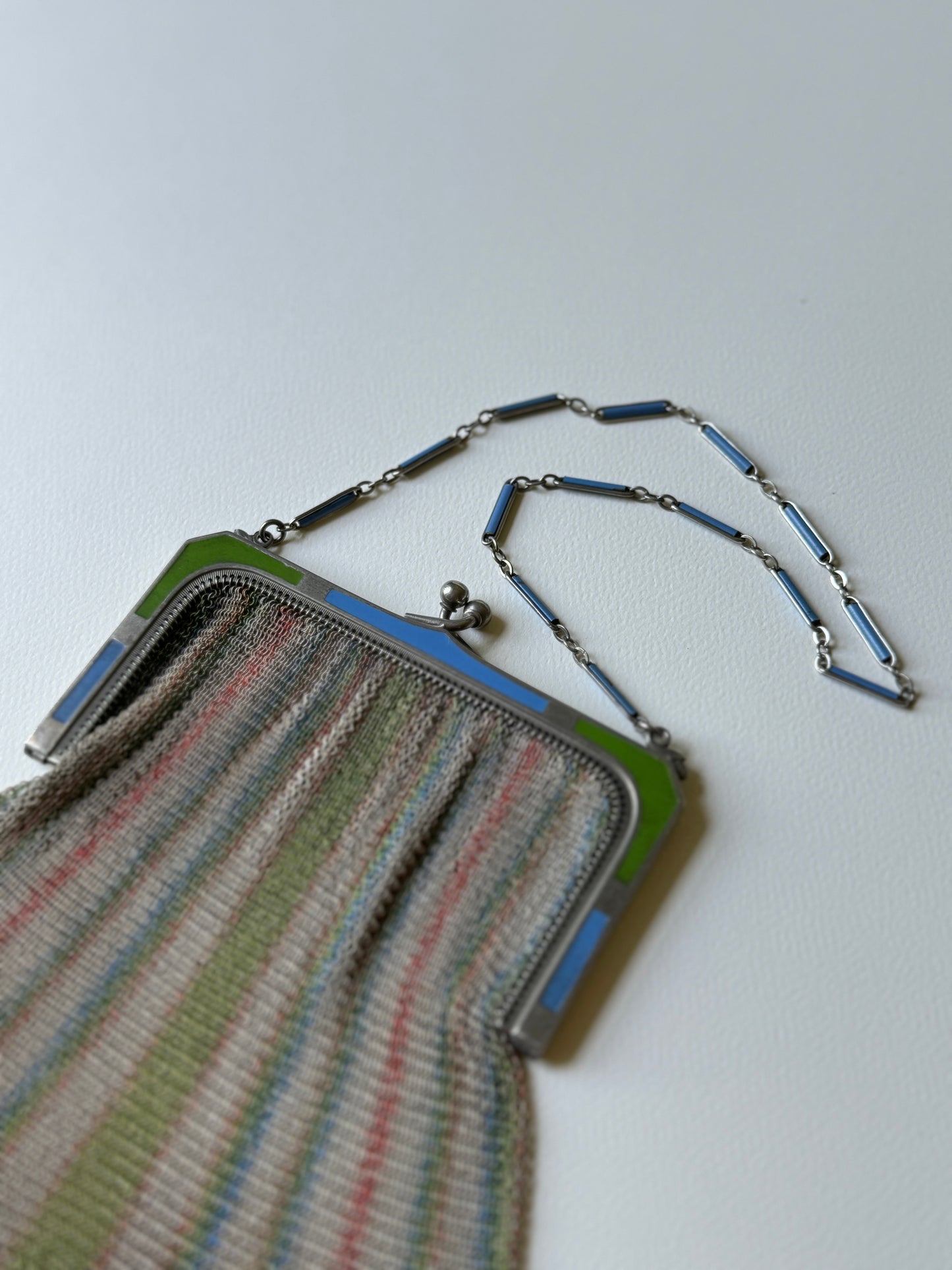 Striped Whiting and Davis Flapper Mesh Purse