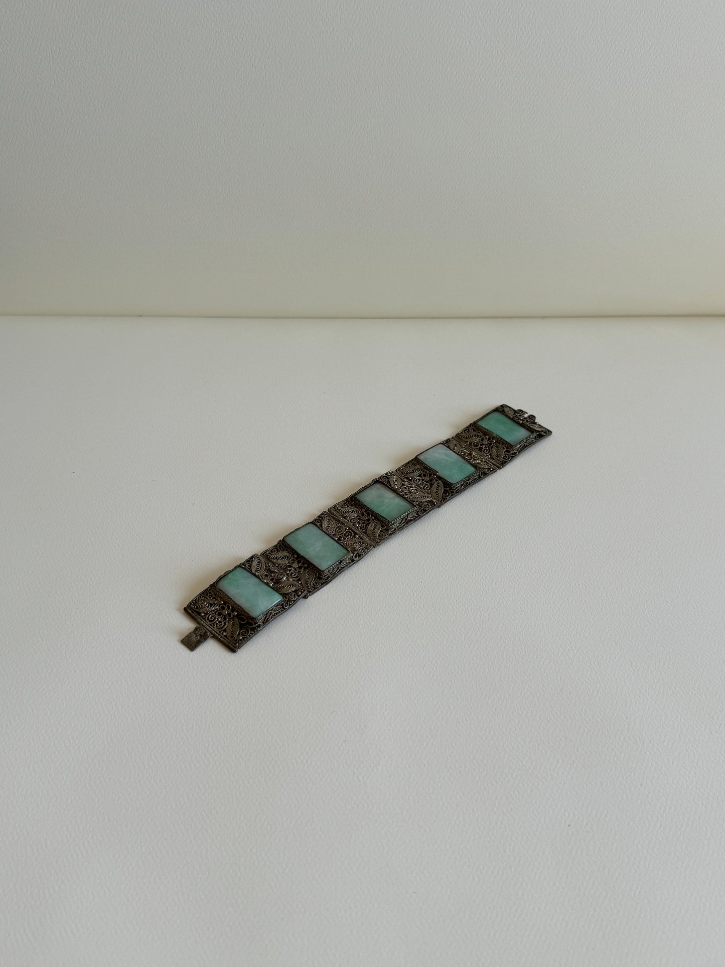 1920-1930 Chinese Filigree and Jade Paneled Bracelet