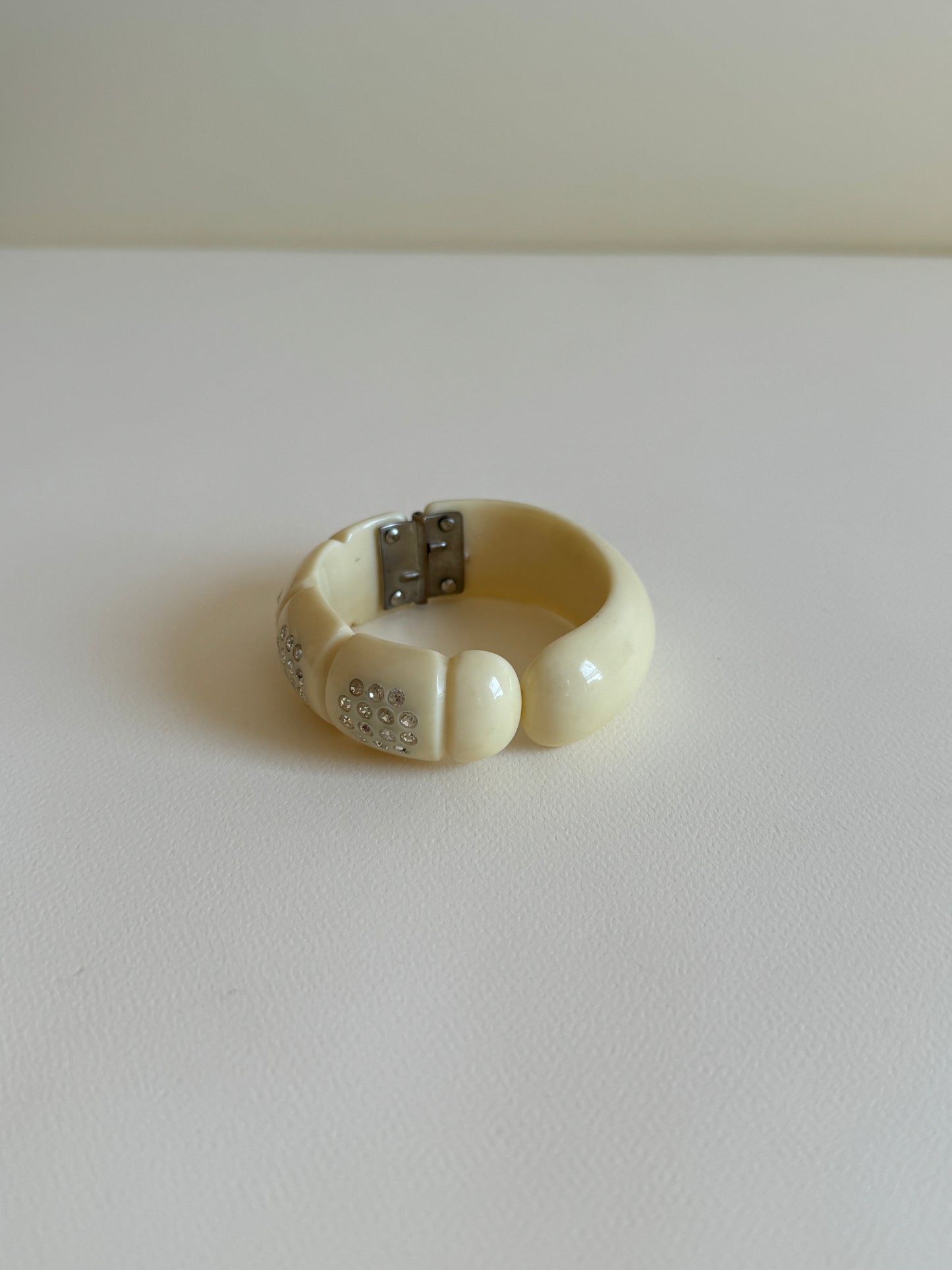1950s Ivory Lucite and Rhinestone Bracelet