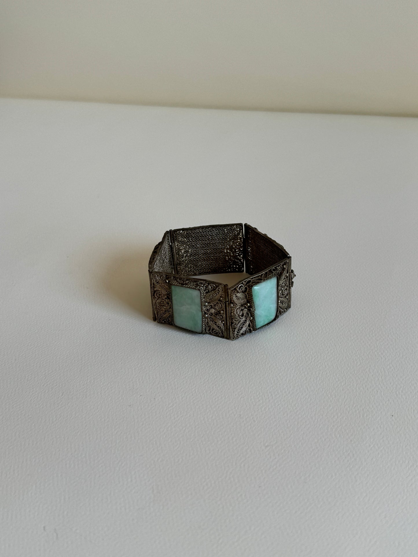 1920-1930 Chinese Filigree and Jade Paneled Bracelet