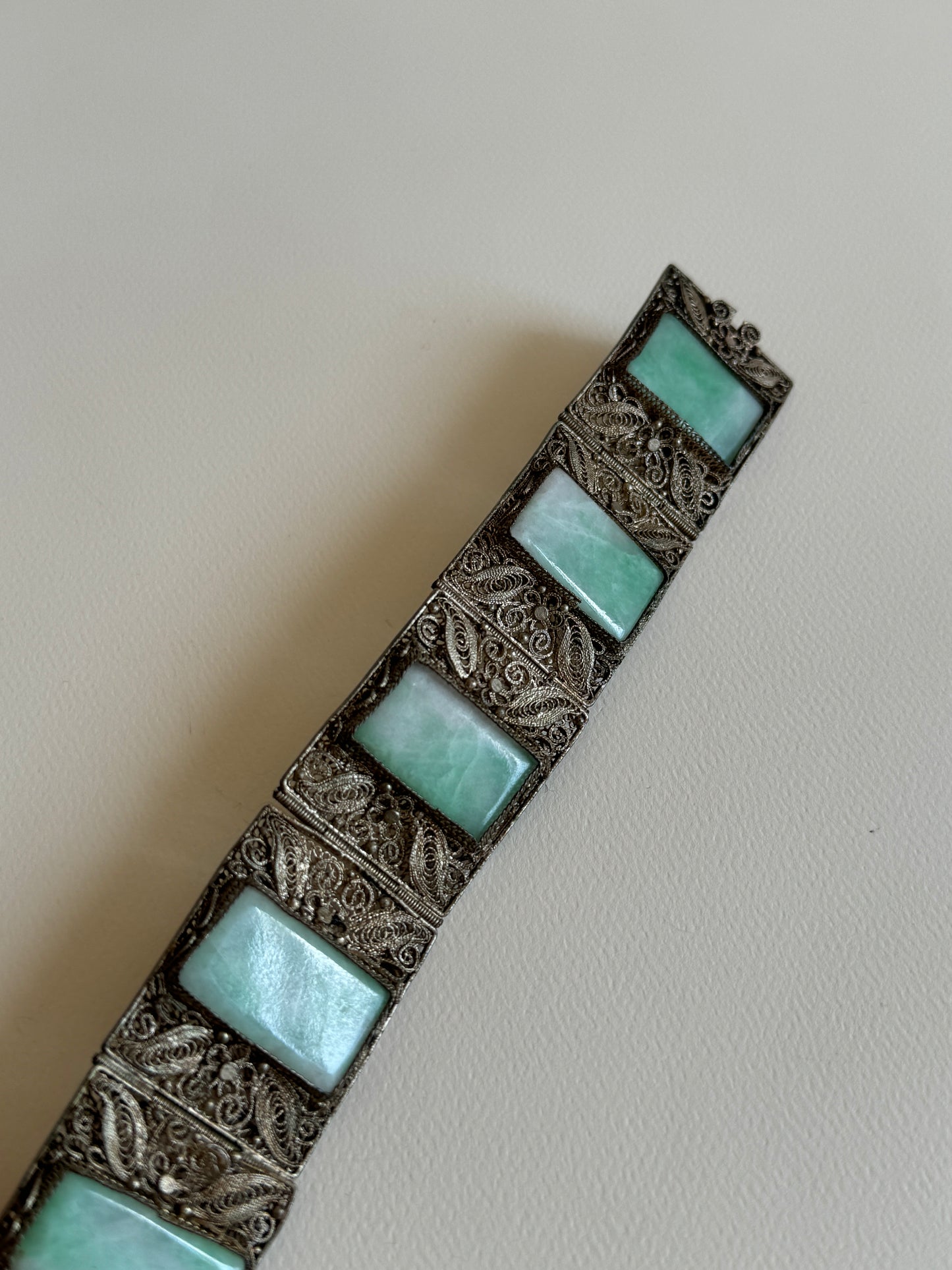 1920-1930 Chinese Filigree and Jade Paneled Bracelet