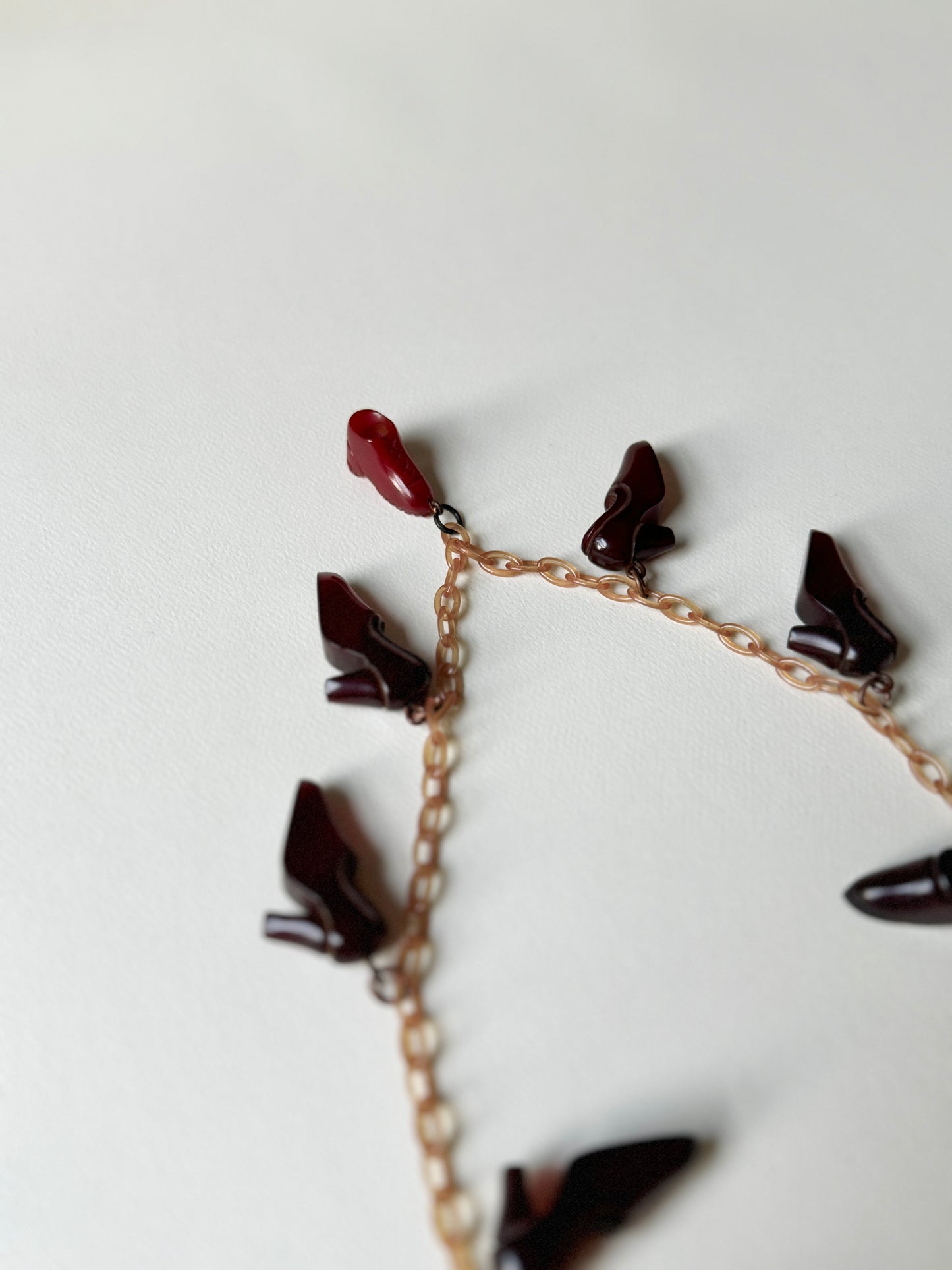 1960s/70s Bakelite Ruby Shoes Necklace
