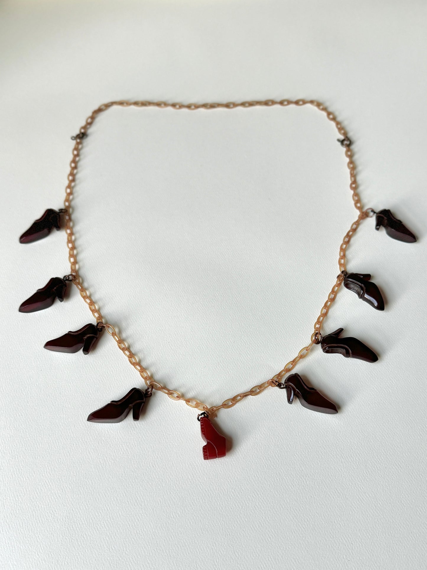 1960s/70s Bakelite Ruby Shoes Necklace