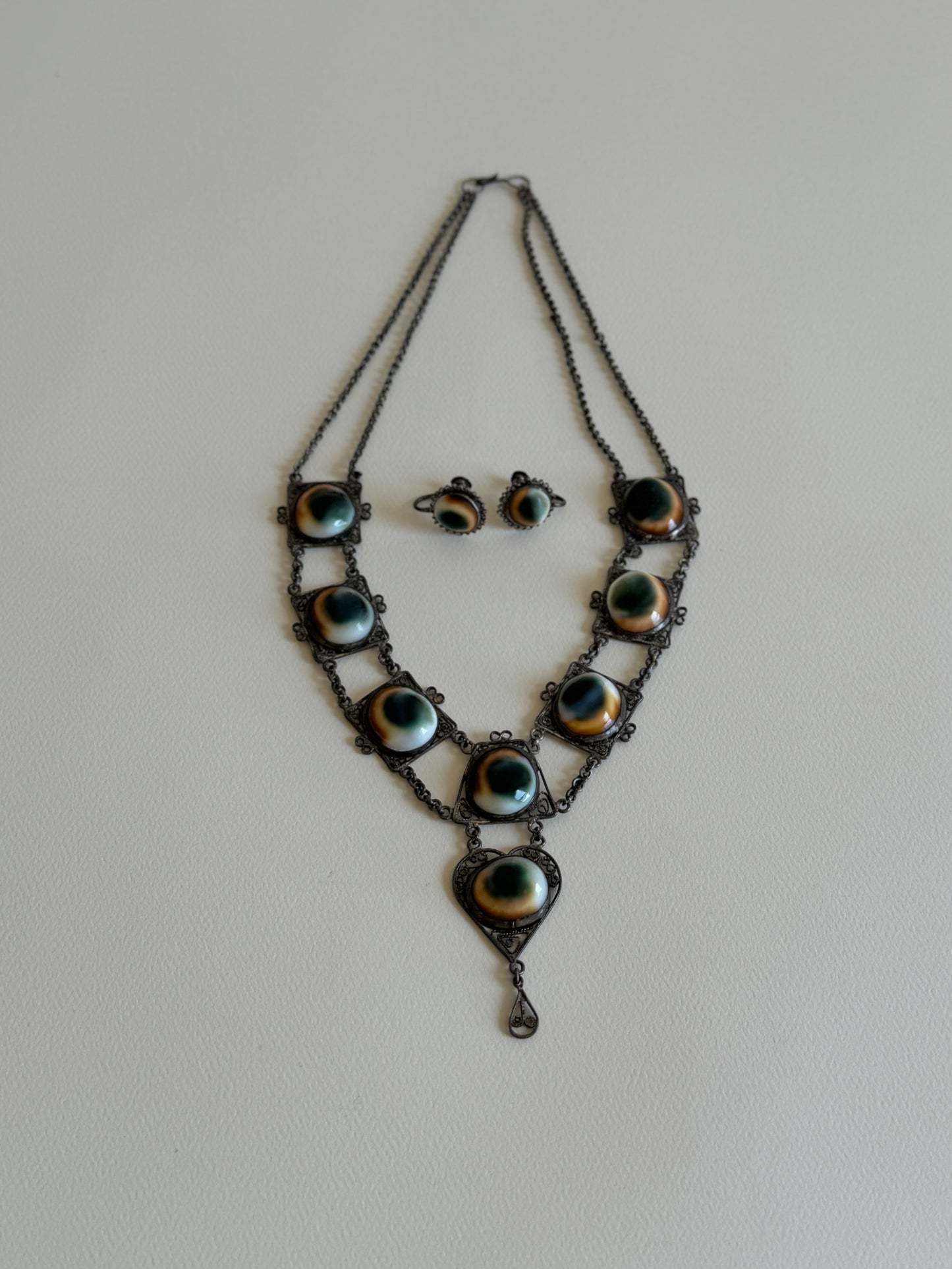 Late 19th c. Operculum Shell Necklace and Earring Set