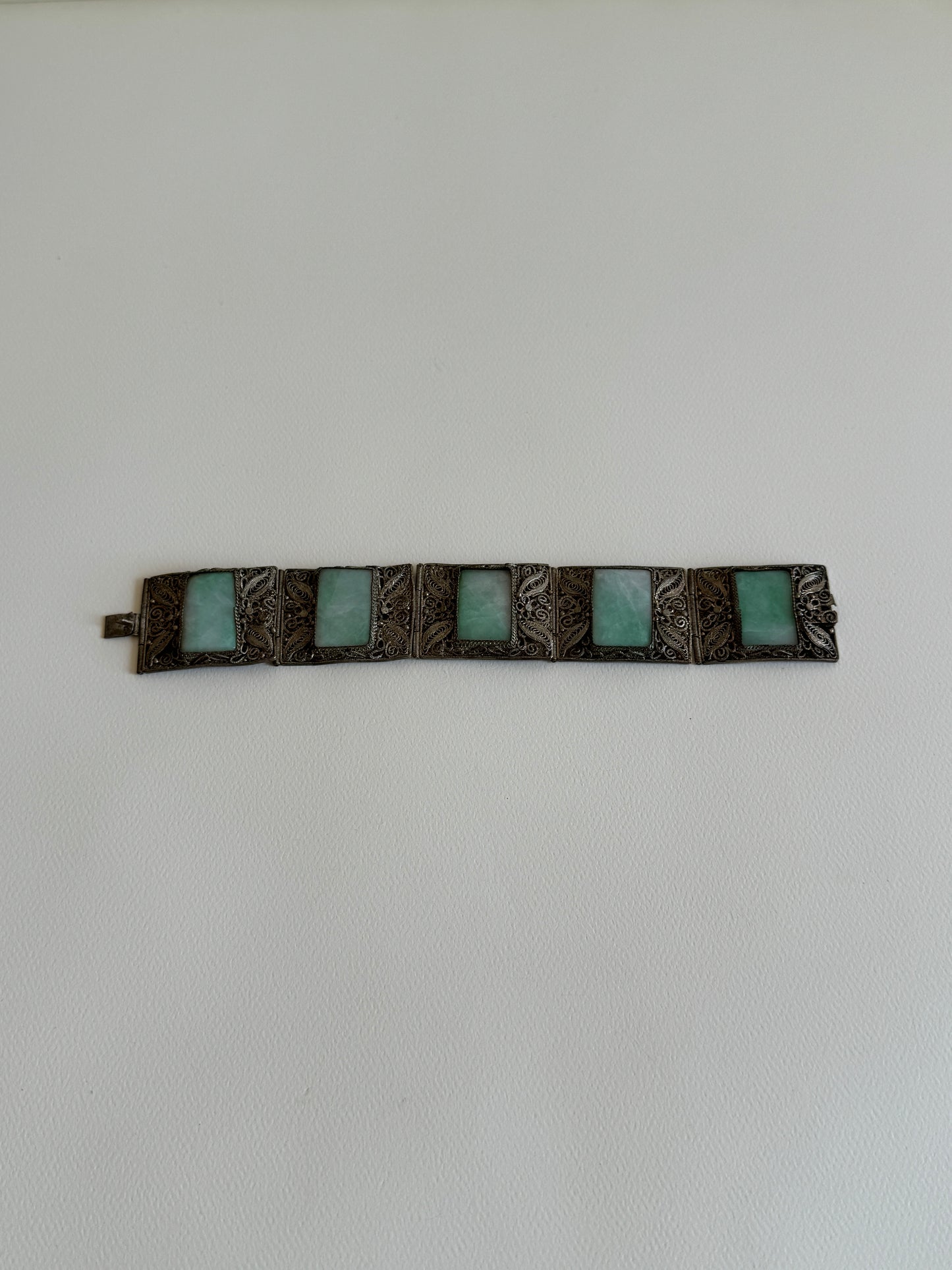 1920-1930 Chinese Filigree and Jade Paneled Bracelet