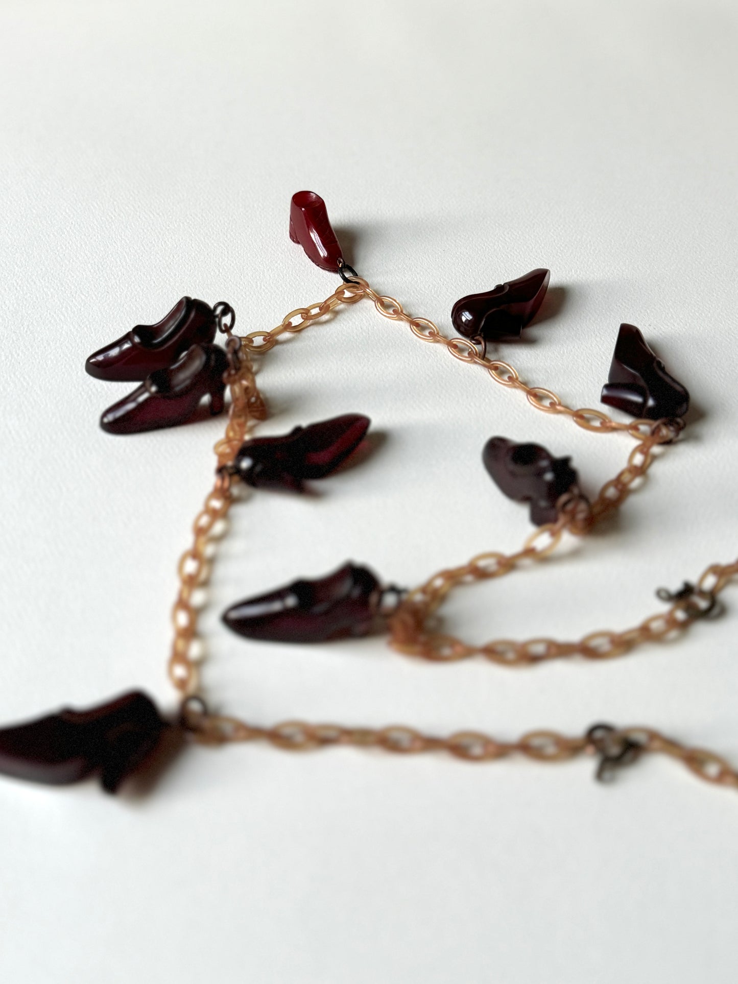 1960s/70s Bakelite Ruby Shoes Necklace
