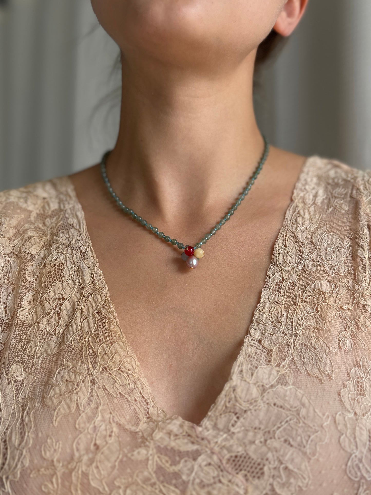 Green Pearl Gemstone Necklace