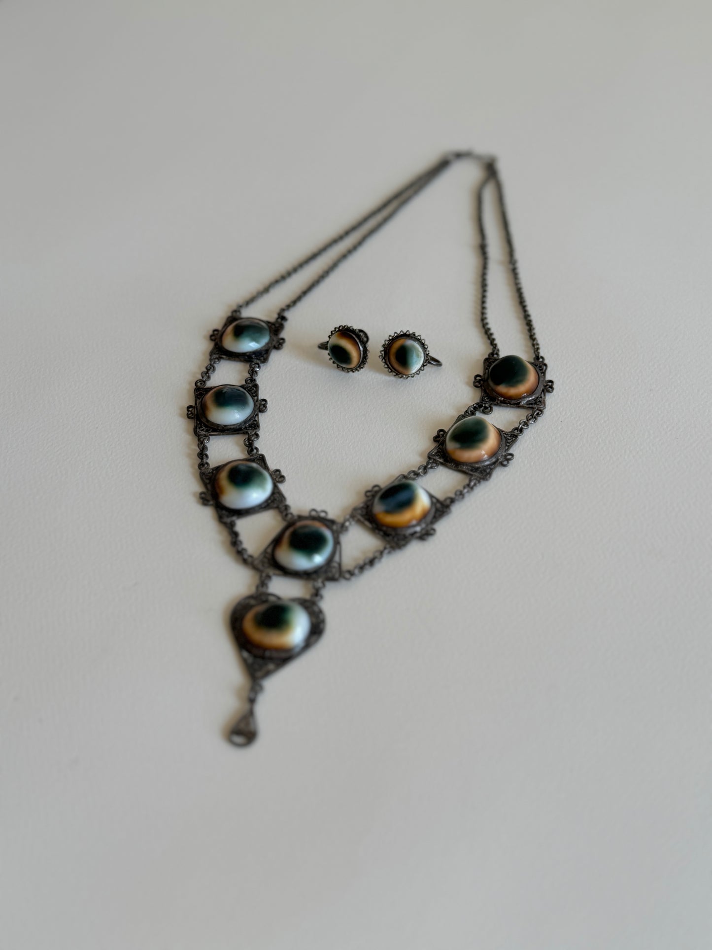 Late 19th c. Operculum Shell Necklace and Earring Set