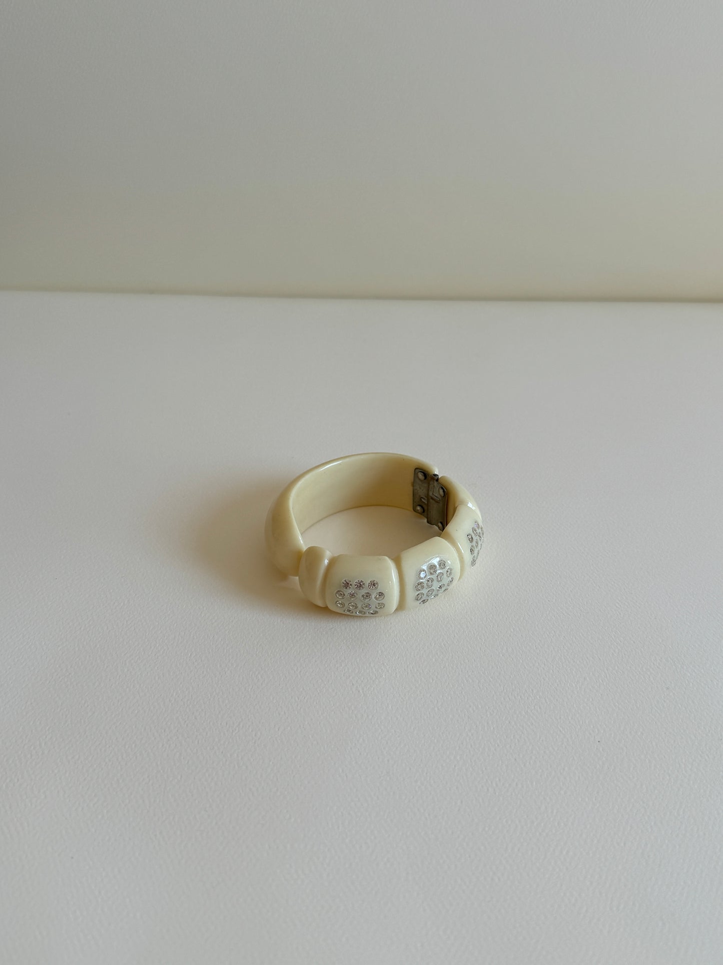 1950s Ivory Lucite and Rhinestone Bracelet