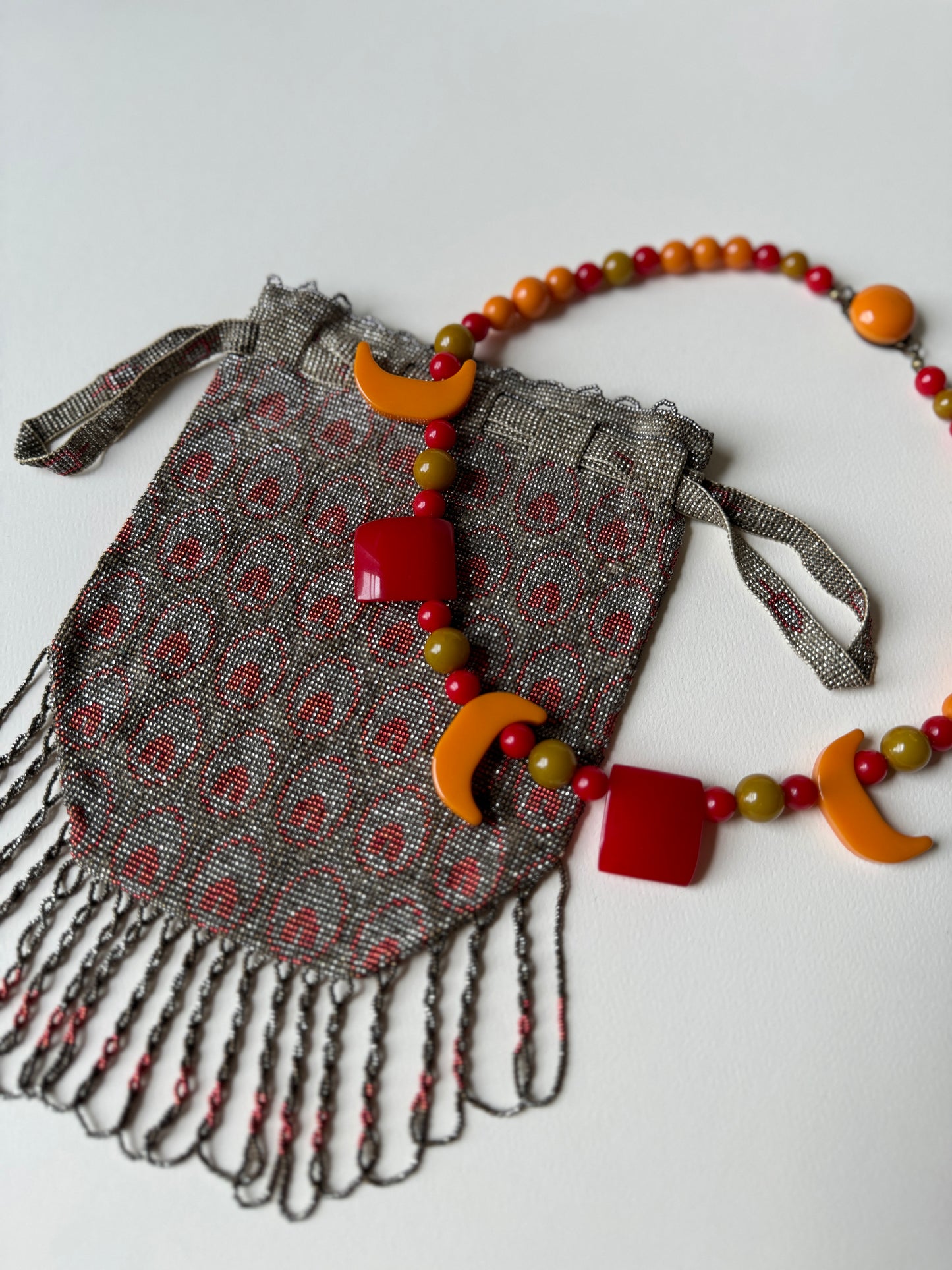 Early 1900s Silver and Red Peacock Reticule