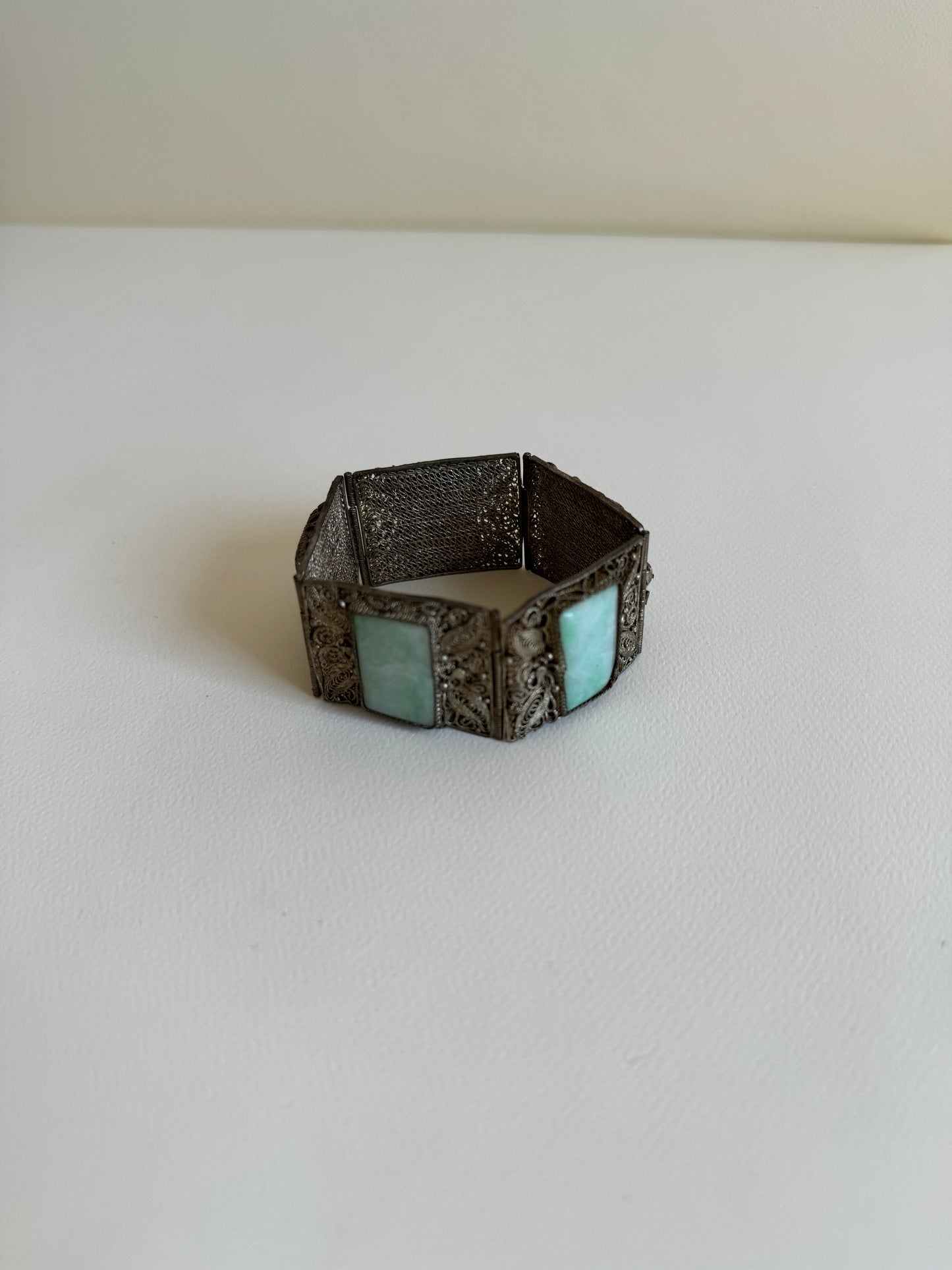 1920-1930 Chinese Filigree and Jade Paneled Bracelet