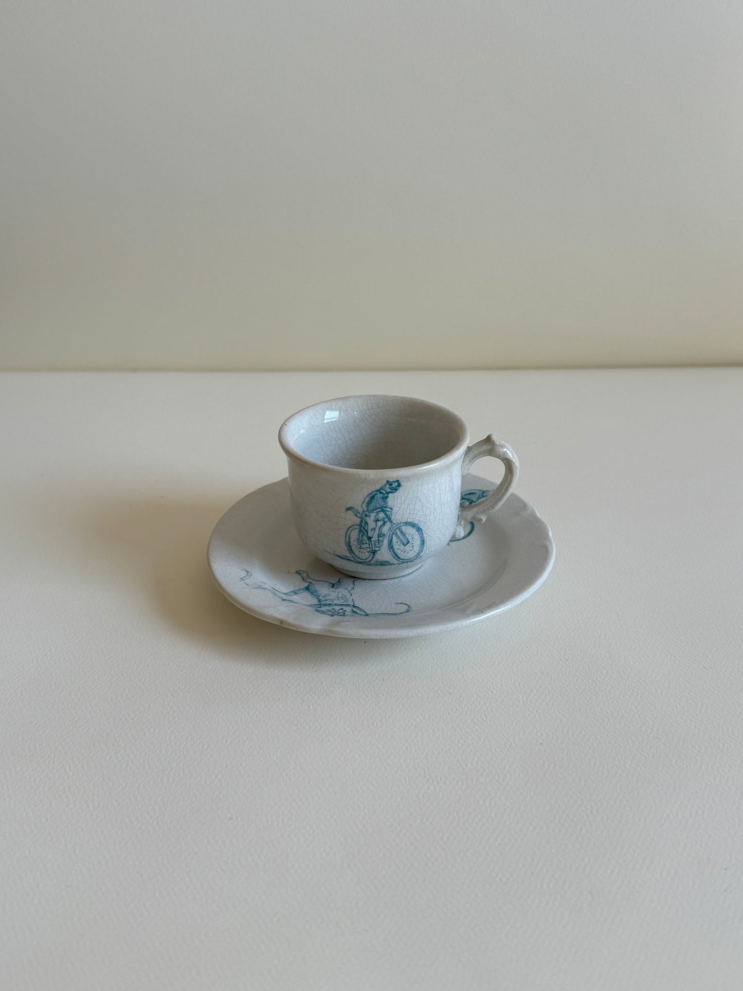 1880s Crazy Cats Tea Cup and Saucer