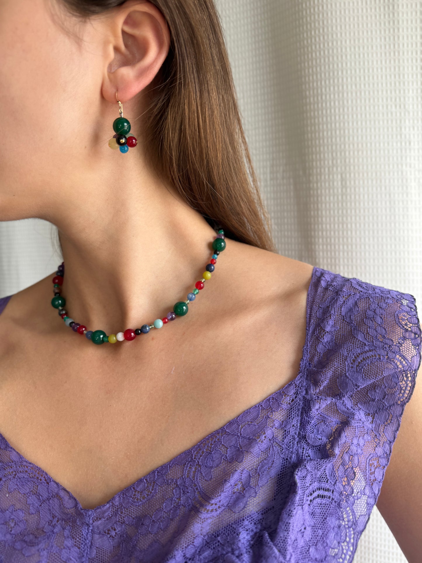 Festive Gemstone Earring and Necklace Set