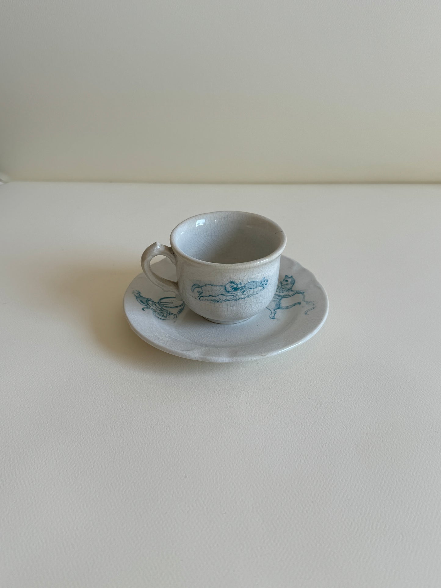 1880s Crazy Cats Tea Cup and Saucer