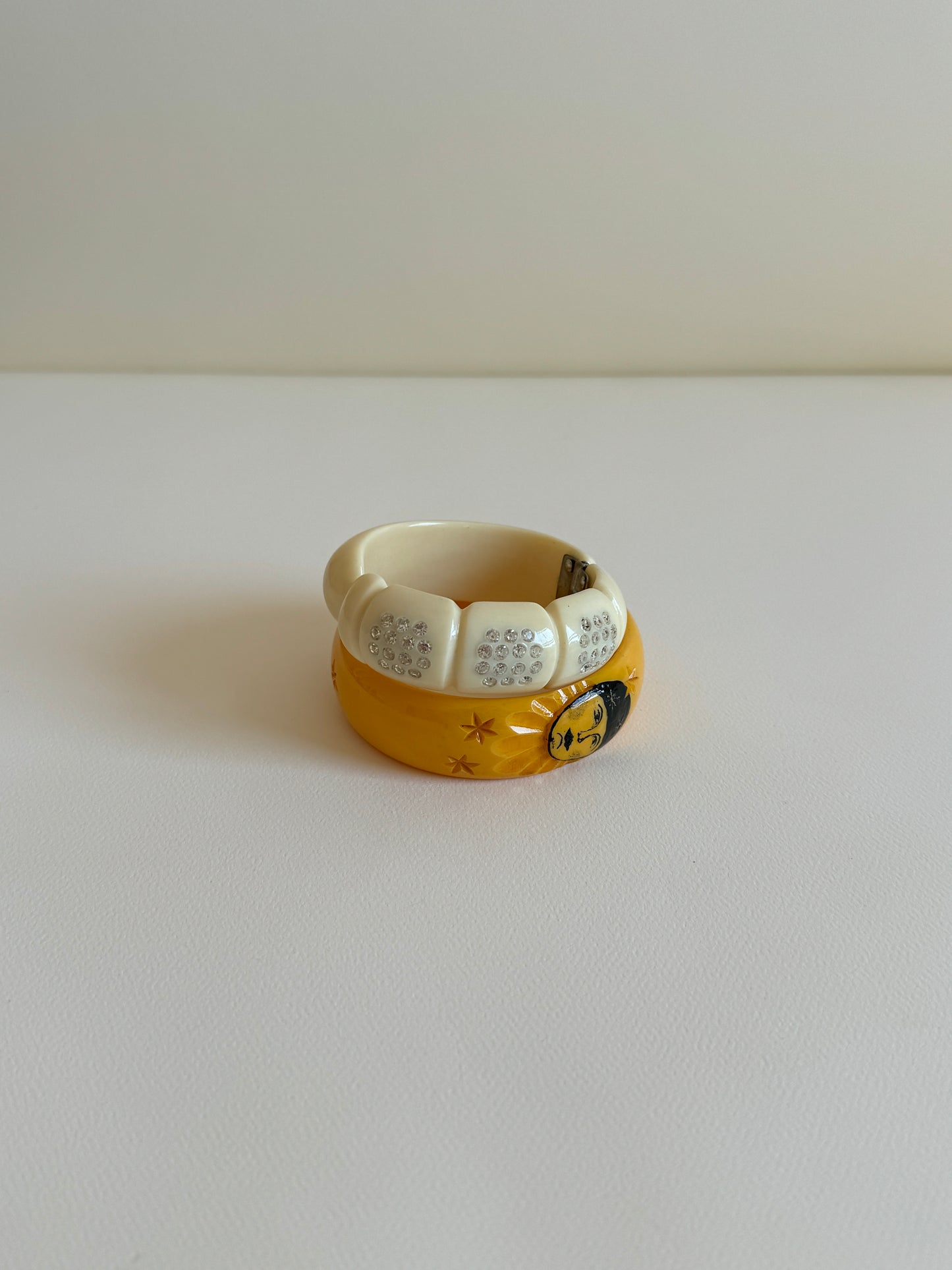 1950s Ivory Lucite and Rhinestone Bracelet