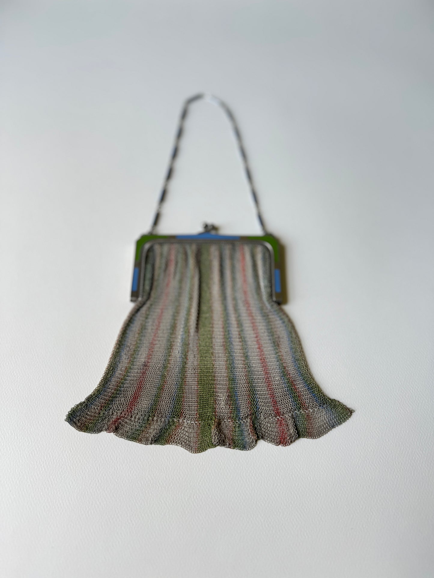 Striped Whiting and Davis Flapper Mesh Purse